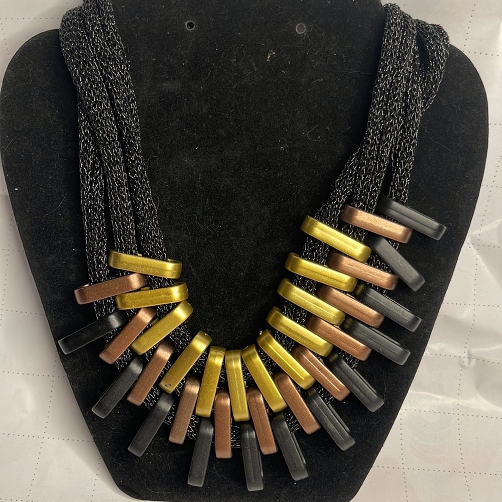 Tri-Color Link Necklace~ Black Gold Bronze